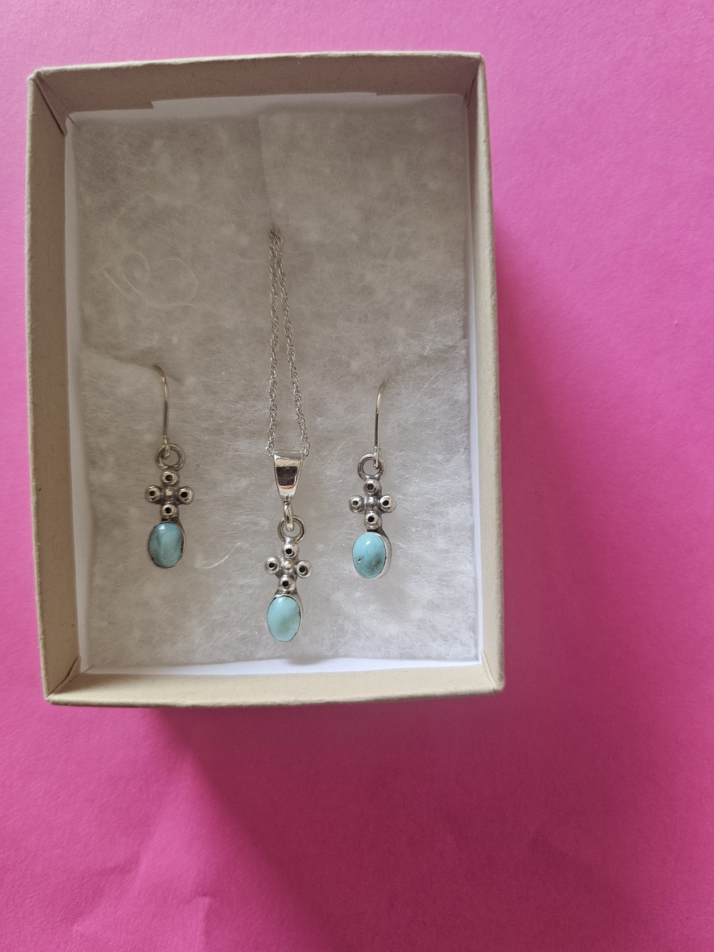Navajo 925 Sterling Silver and Buffalo Turquoise Necklace & Drop Earring Set